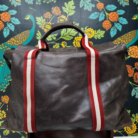 Vintage Bally Large Leather Travel Duffel – Red & White Stripe – Made in Italy - Picture 3 of 15